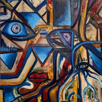 Fragments — cubist original portrait built from planes of color